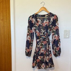 Lulu's Navy Floral Long Sleeve Dress